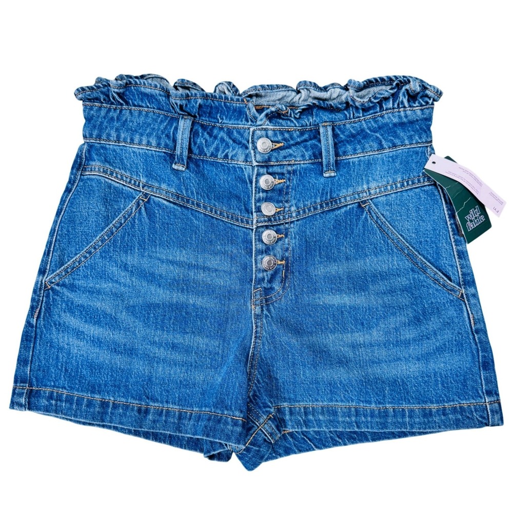 Paperbag Waist Size 8 Wild Fable Womens High Rise Button Fly Denim Shorts Blue - Picture 2 of 12